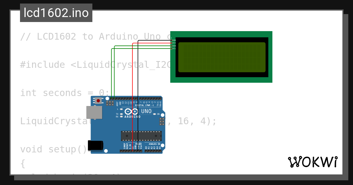 lcd1602.ino - Wokwi ESP32, STM32, Arduino Simulator
