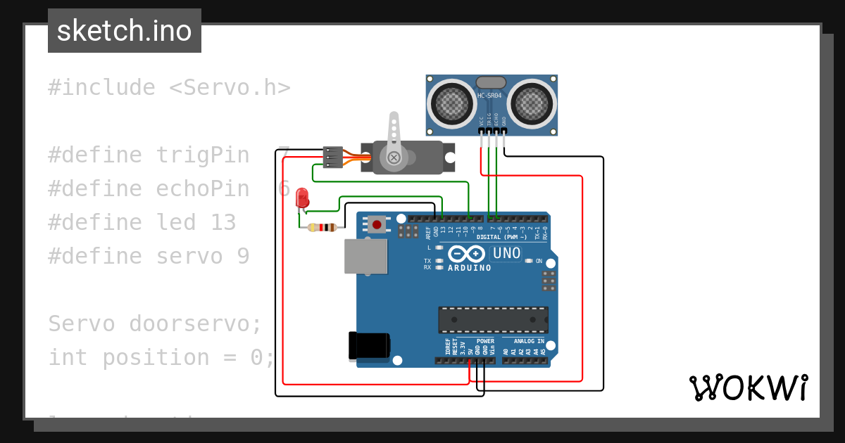 SERVO ULTRASONIC LED - Wokwi ESP32, STM32, Arduino Simulator