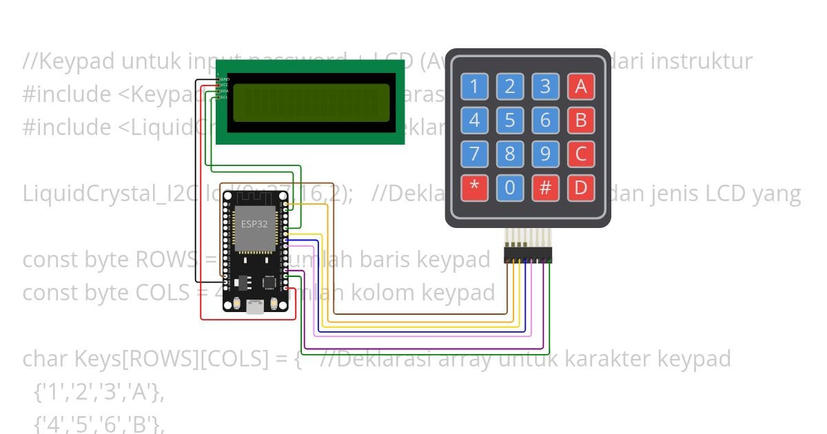 Keypad untuk input password plus LCD (Awalan bukan 0)-instruktur.ino simulation