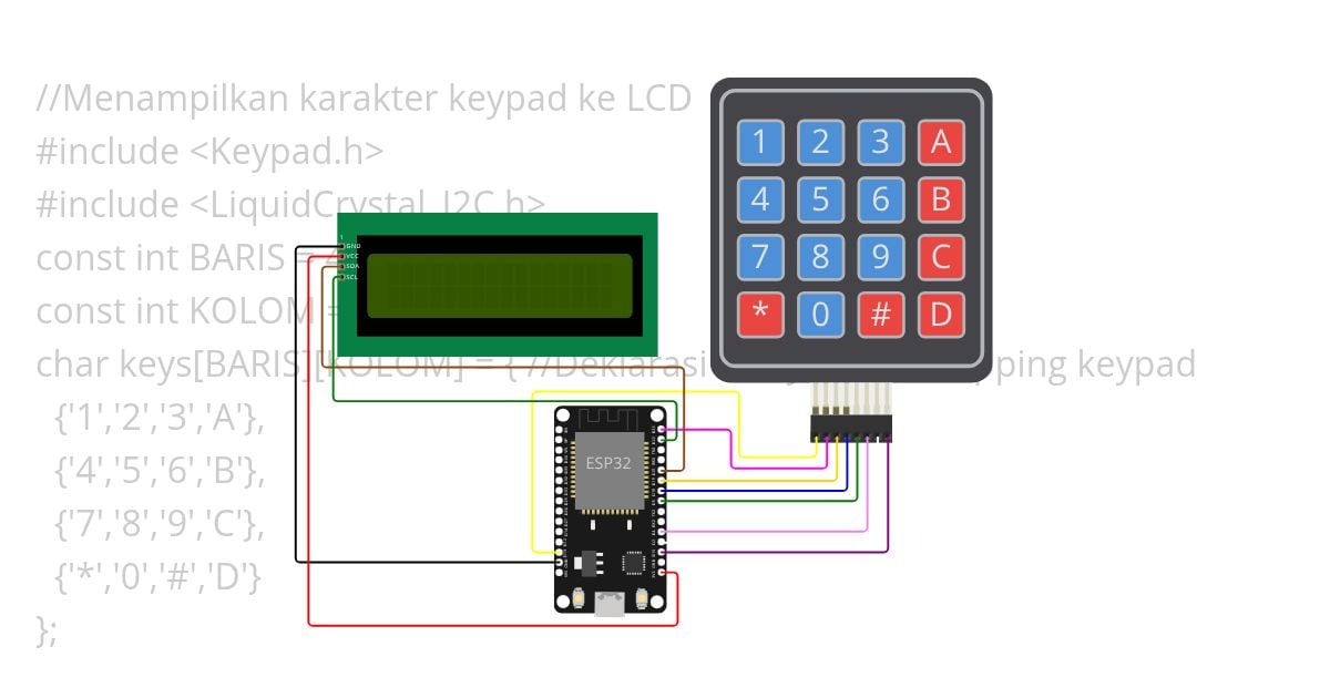 Menampilkan karakter keypad ke LCD-instruktur.ino simulation