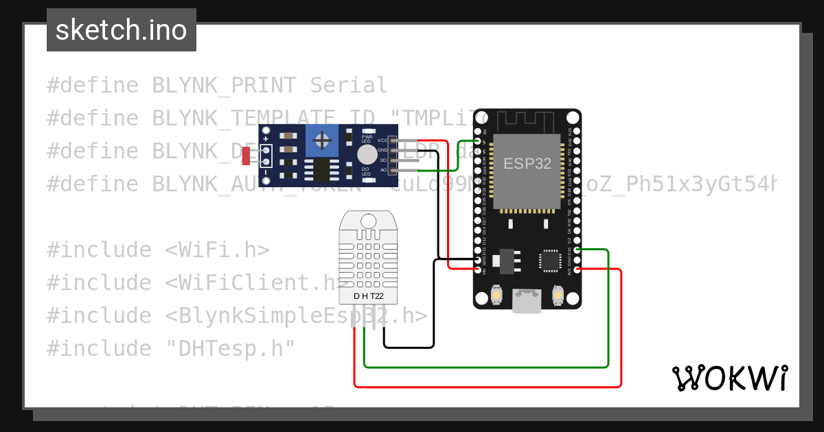 BLYNK DHT, LDR - Wokwi ESP32, STM32, Arduino Simulator