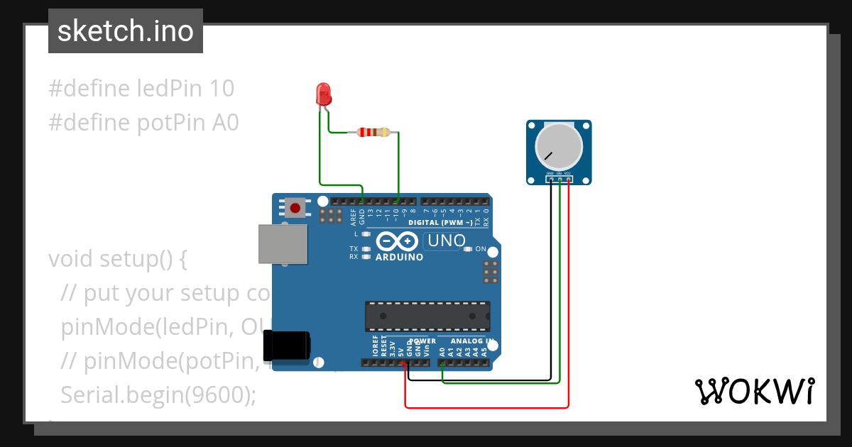 Led blink with Potentiometer Wokwi ESP32, STM32, Arduino Simulator