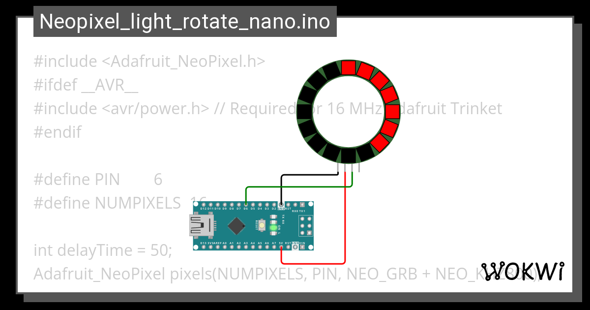 Neopixel Light Rotate Nano Ino Wokwi ESP32 STM32 Arduino Simulator