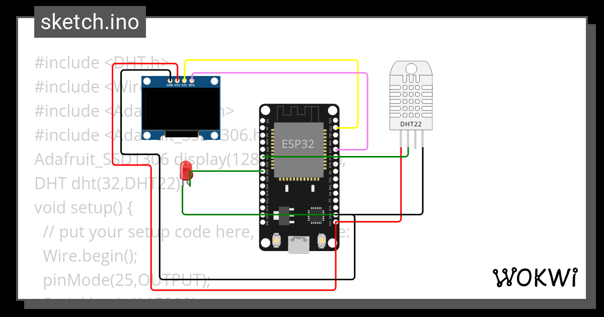 OLED + DHT11 - Wokwi ESP32, STM32, Arduino Simulator