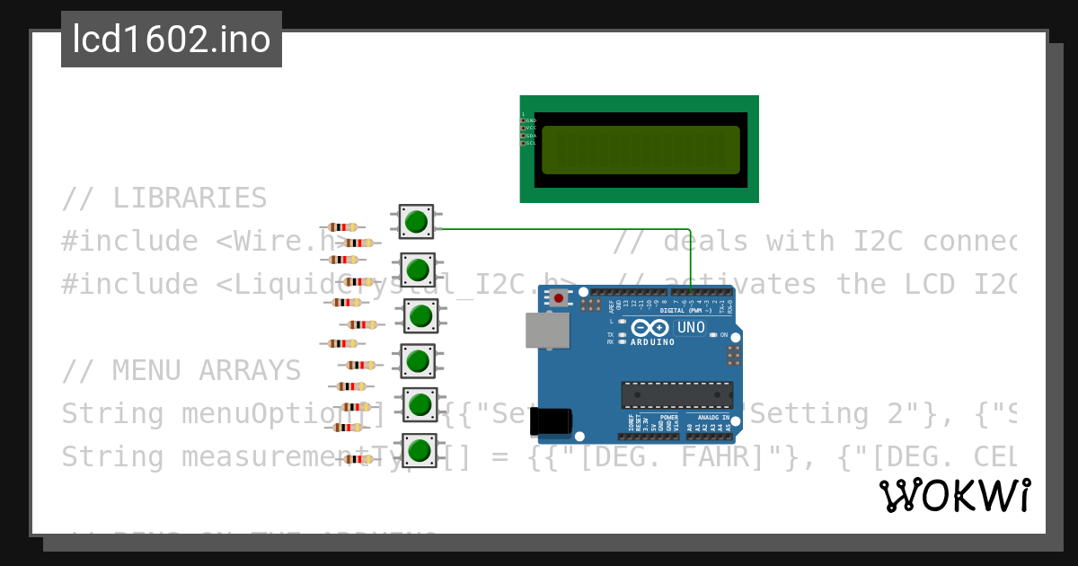 lcd1602.ino - Wokwi ESP32, STM32, Arduino Simulator