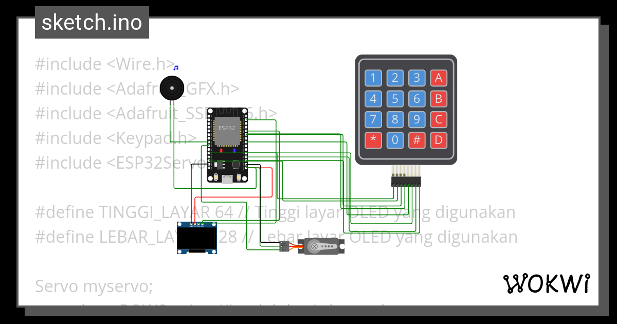 Membuat Sistem Security Dengan Keypad Buzzer Servo Dan Oled Wokwi Arduino And Esp