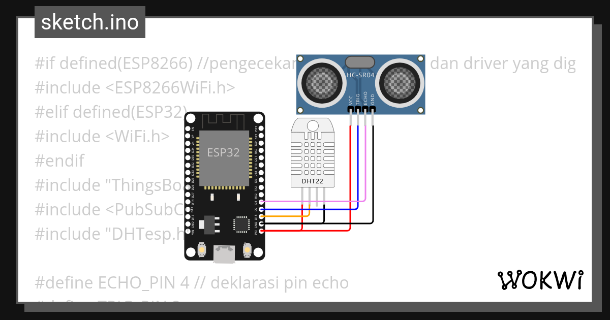 15. MQTT + Sensor Ultrasonik + DHT22 - Wokwi ESP32, STM32, Arduino ...