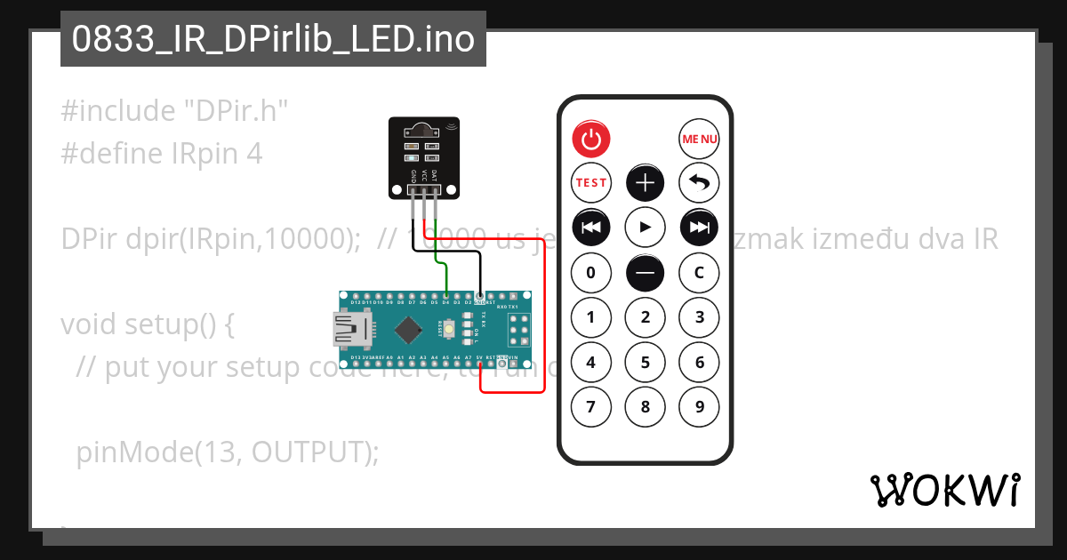 0833 ir dpirlib led ino wokwi esp32 stm32 arduino simulator