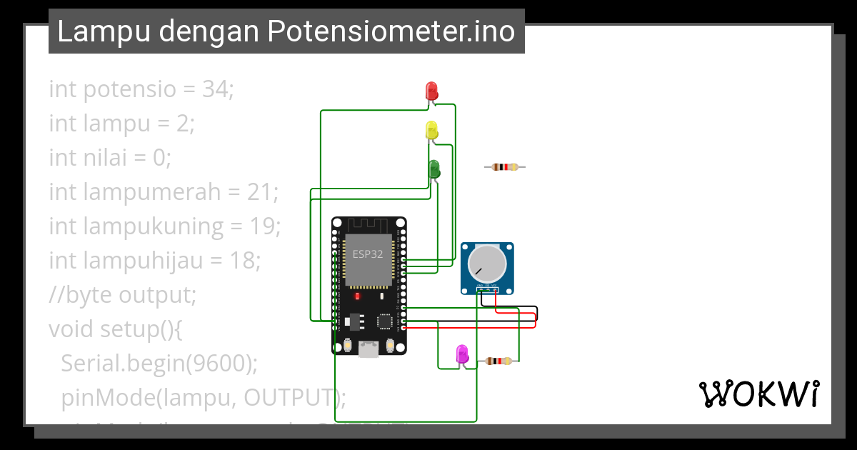 Lampu Dengan Potensiometer Ino Wokwi ESP STM Arduino Simulator