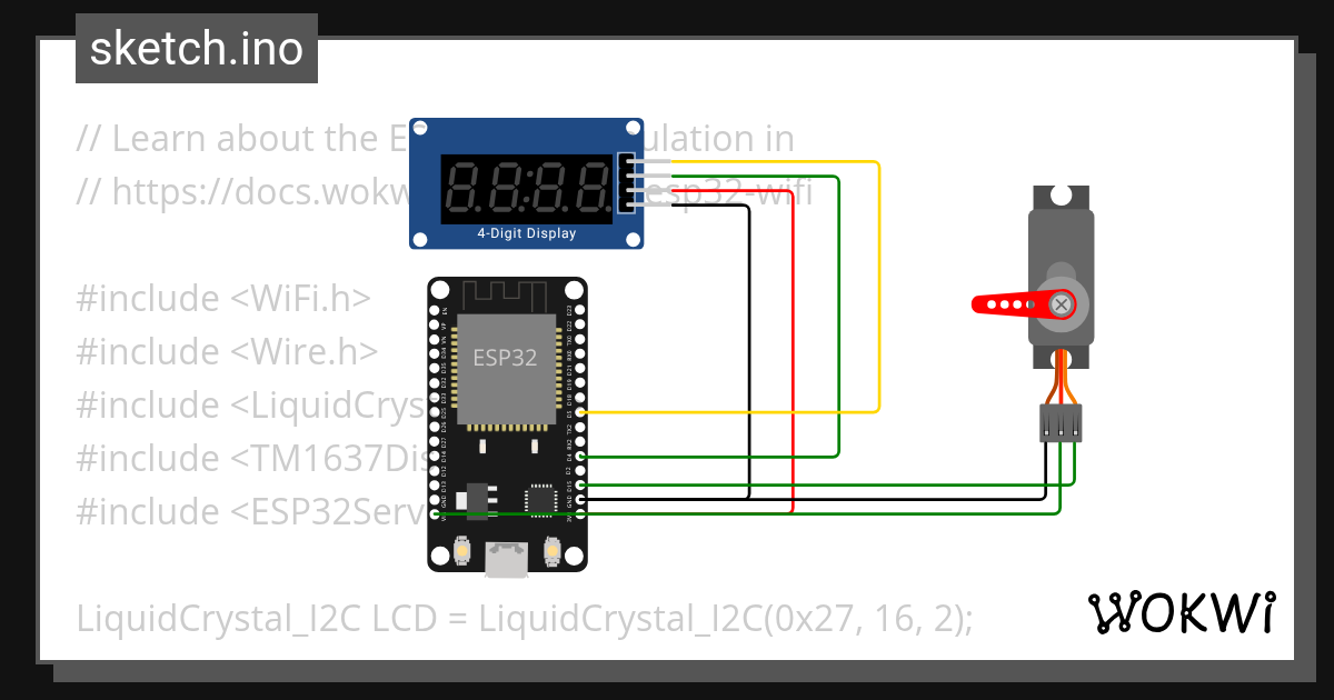 time with 7-segment and servo - Wokwi ESP32, STM32, Arduino Simulator