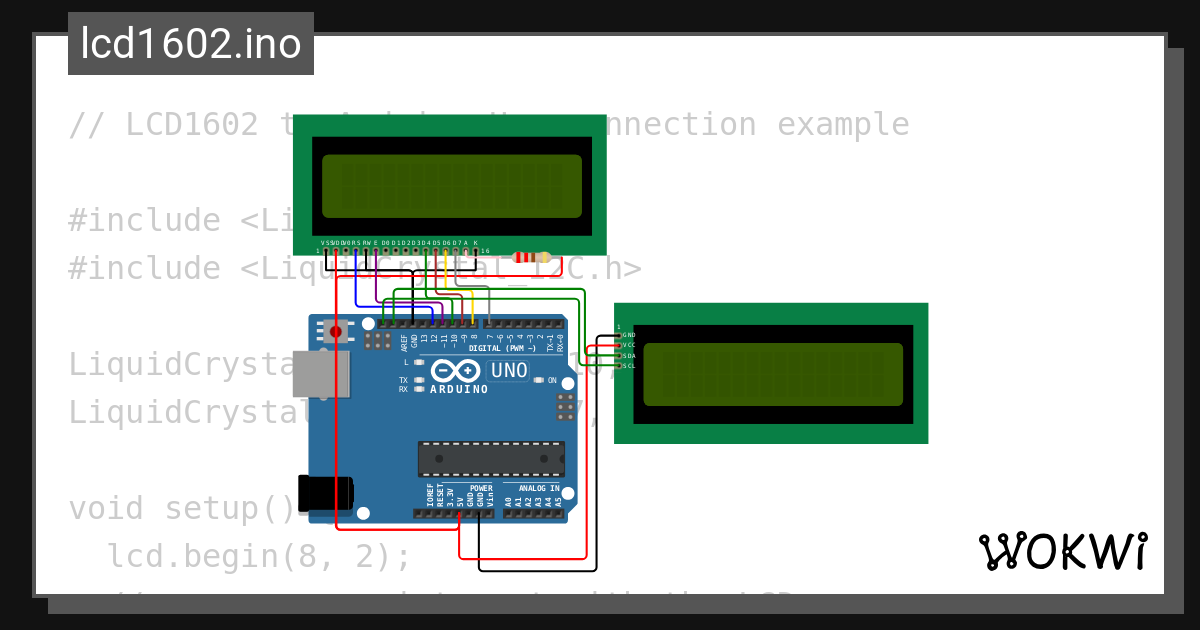 lcd1602.ino - Wokwi ESP32, STM32, Arduino Simulator
