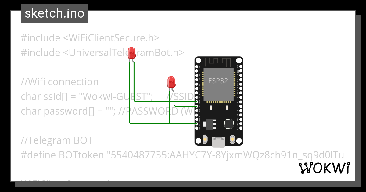 2 led telegram bot - Wokwi ESP32, STM32, Arduino Simulator