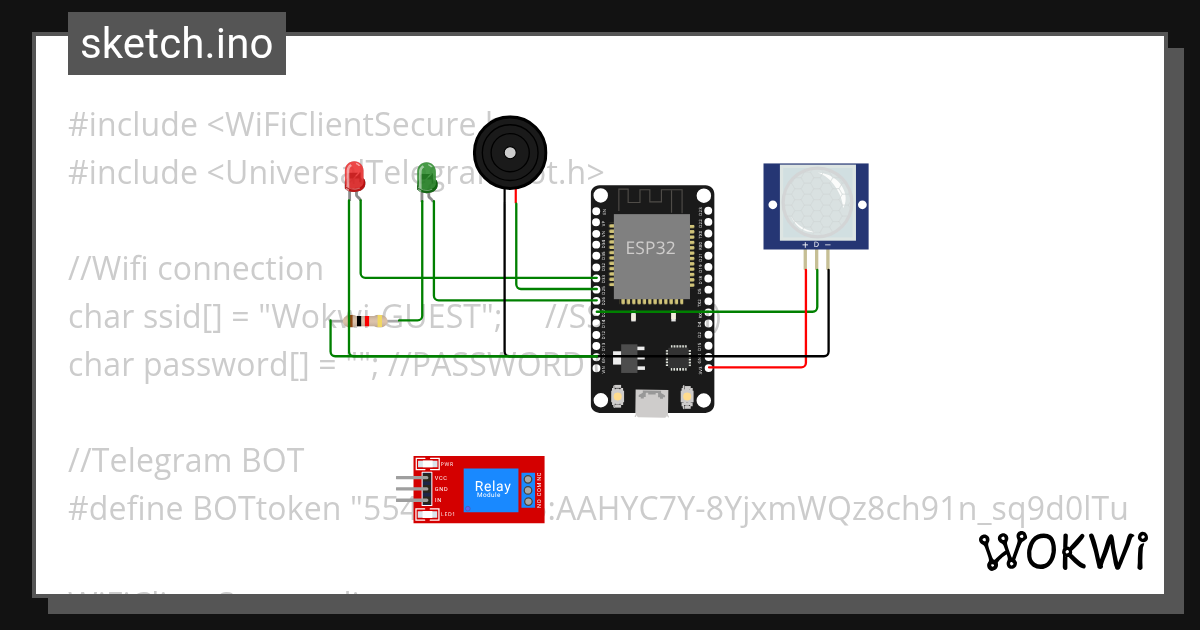 sensor pir dan led telegram bot copy - Wokwi ESP32, STM32, Arduino ...