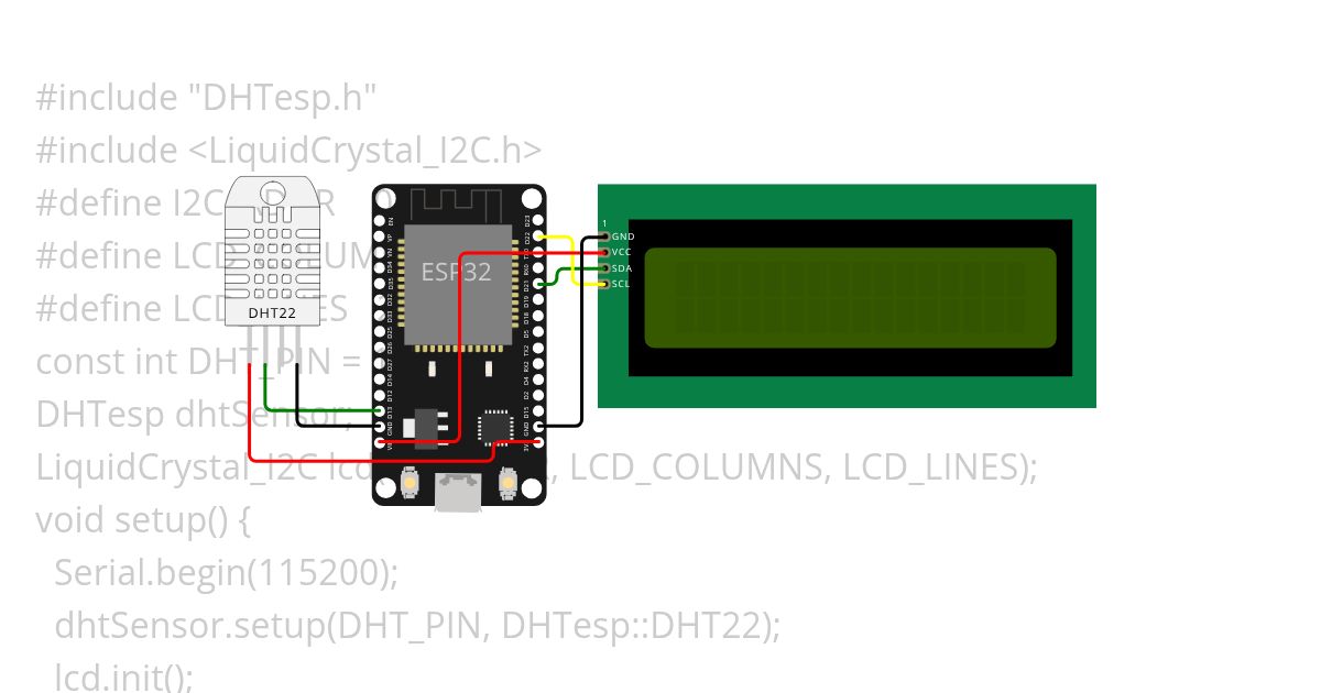 บทที่ 4 ESP32 อ่านค่าเซนเซอร์ DHT22 แสดงผลจอ LCD I2C simulation