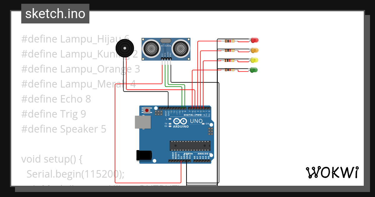 RANGKAIAN SENSOR JARAK - Wokwi ESP32, STM32, Arduino Simulator