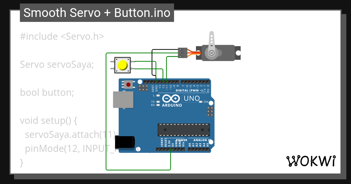 Smooth Servo + Button.ino Wokwi ESP32, STM32, Arduino Simulator