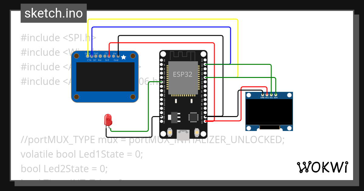 ESP32 OLED + LED + Timer - Wokwi Arduino and ESP32 Simulator