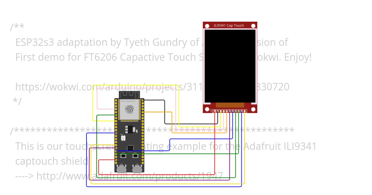 esp32s3 ILI9341 Capacitive Touch example - finger painting simulation