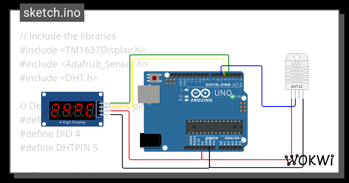 TM1637_Termometer.ino - Wokwi ESP32, STM32, Arduino Simulator