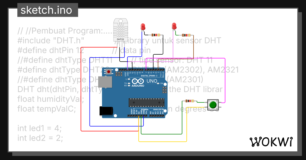 Sensor DHT dengan LED - Wokwi ESP32, STM32, Arduino Simulator