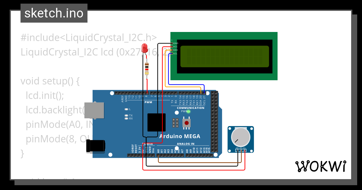 LED, LCD I2C, & Potentiometer - Wokwi ESP32, STM32, Arduino Simulator