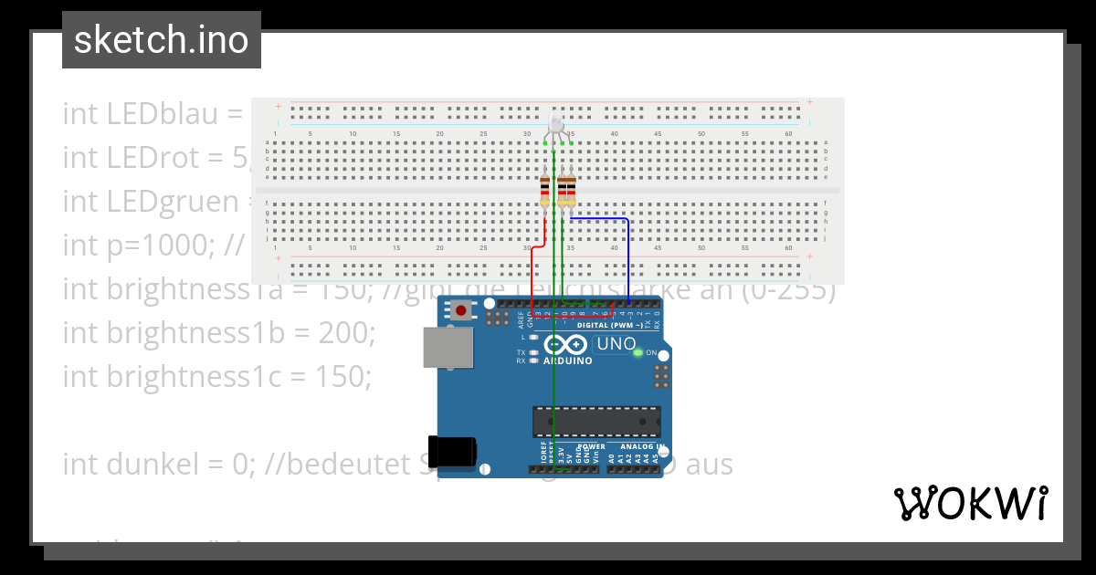 RGB - farbige LED ansteuern - Wokwi ESP32, STM32, Arduino Simulator