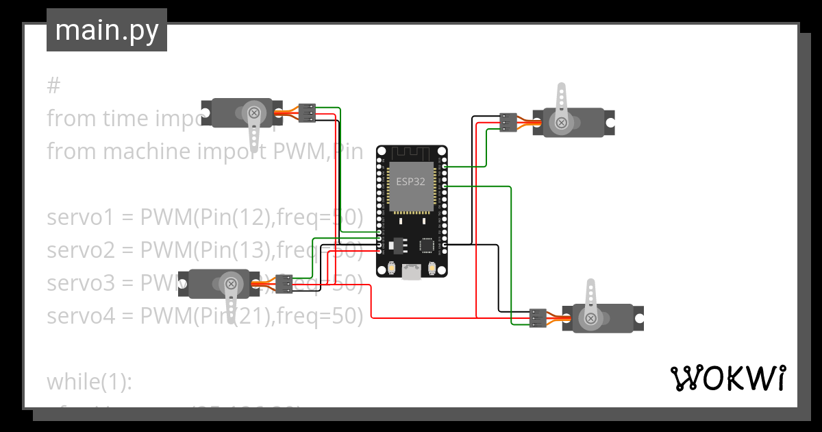 4 Servos Wokwi Esp32 Stm32 Arduino Simulator