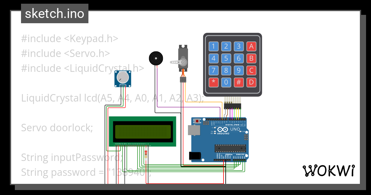 keypad, lcd, servo and buzzer door lock - Wokwi ESP32, STM32, Arduino ...