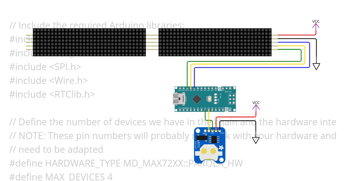 Arduino Nano Led matrix clock MD-Parola - 2x4 simulation