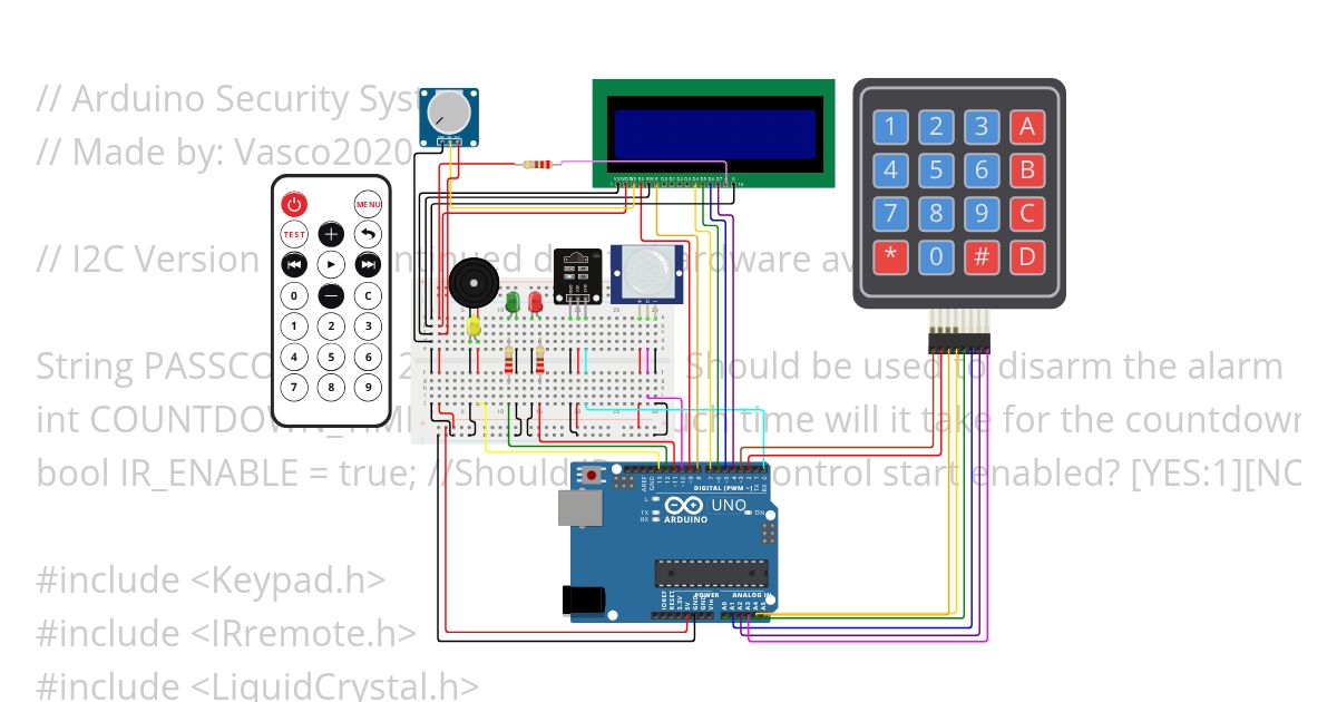 Arduino Security System LCD1602 simulation