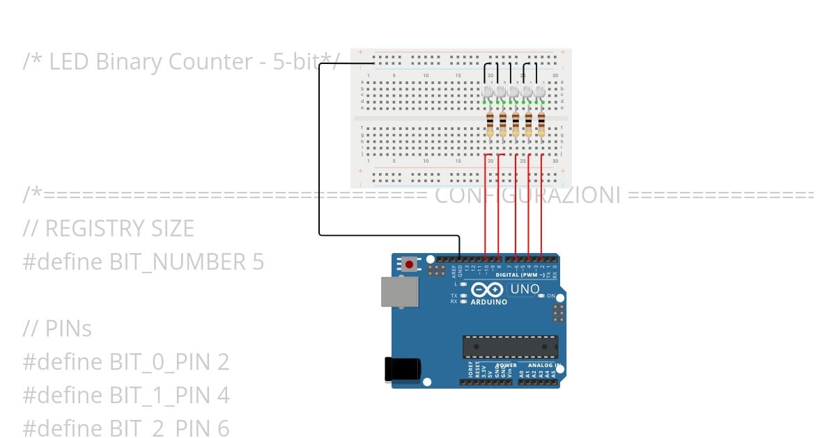 LED Binary Counter - 5-bit simulation