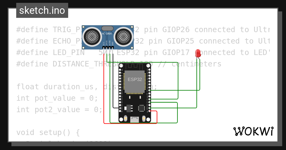 ultrasonic sensor - Wokwi ESP32, STM32, Arduino Simulator