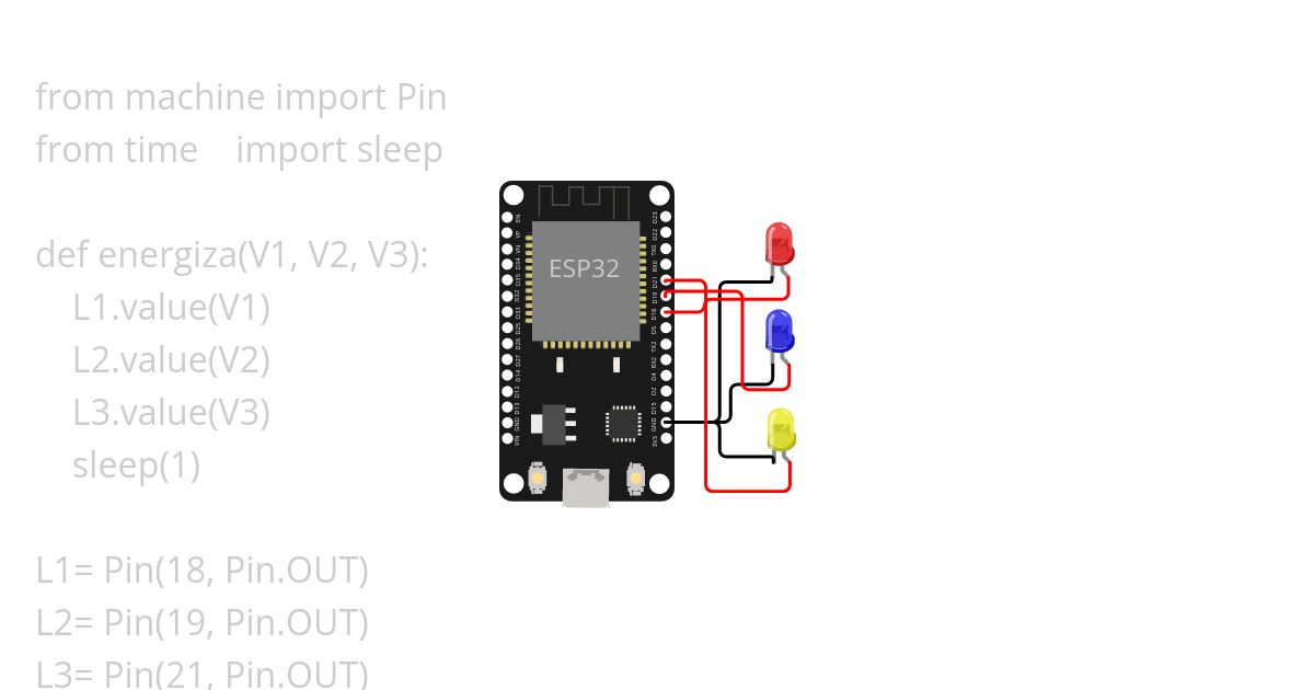 PROGRAMA  - 3 LEDS CON FUNCION DEF simulation