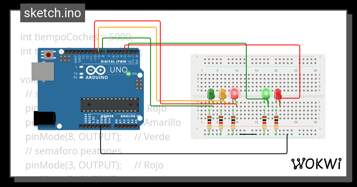 Semaforo peaton coche - Wokwi ESP32, STM32, Arduino Simulator