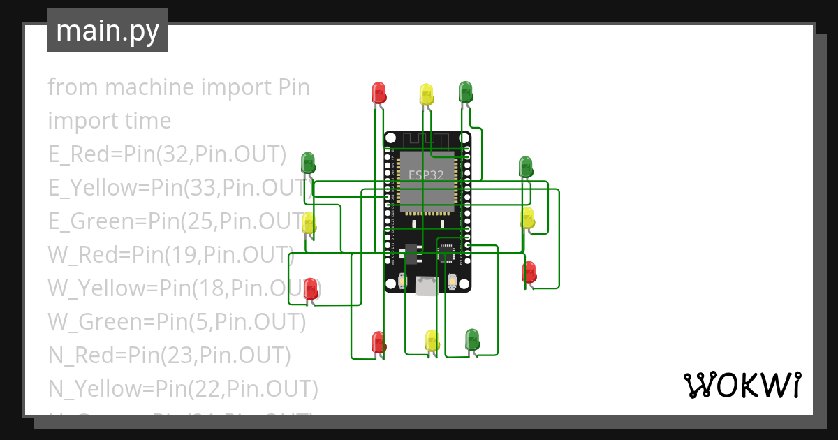 traffic light 4 wayy - Wokwi ESP32, STM32, Arduino Simulator