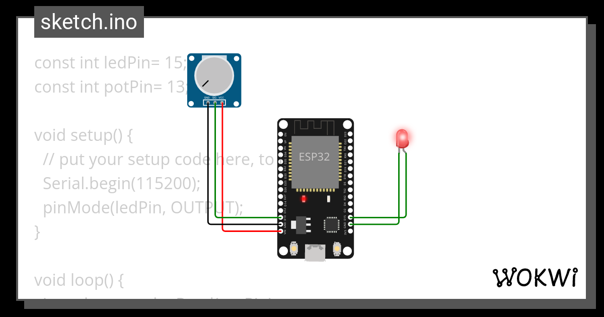 Control LED light intensity using Potentiometer - Wokwi ESP32, STM32 ...