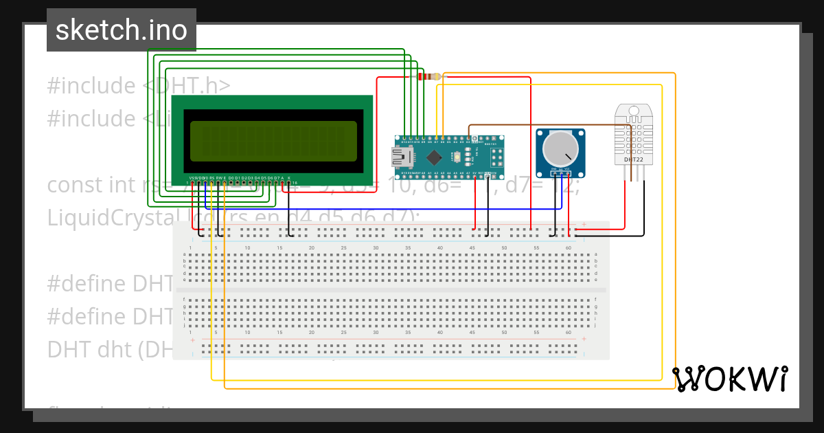 DHT22 with Nano and LCD Display - Wokwi ESP32, STM32, Arduino Simulator