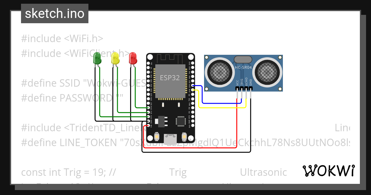 ESP8266 - Ultarsonic.ino - Wokwi ESP32, STM32, Arduino Simulator