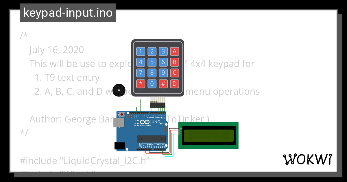 keypad-input Menu LCD Buzzer - Wokwi ESP32, STM32, Arduino Simulator