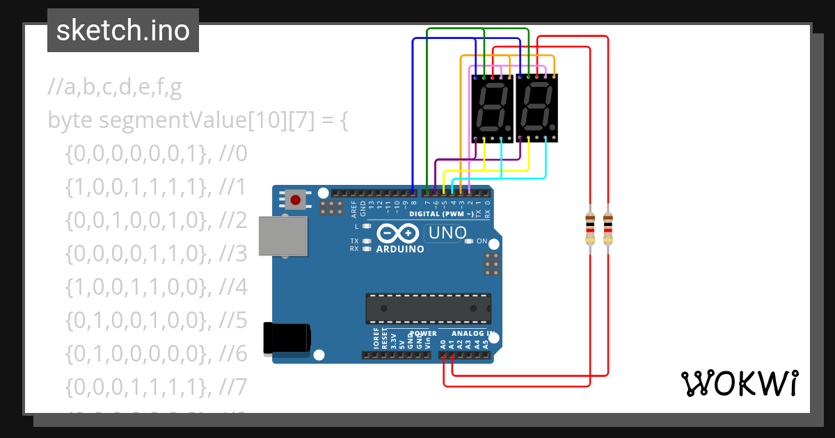 LED-2Digit 7-Segment Display Test2-2565 - Wokwi ESP32, STM32, Arduino ...