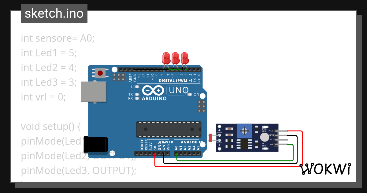 3 LED SENSORE - Wokwi ESP32, STM32, Arduino Simulator