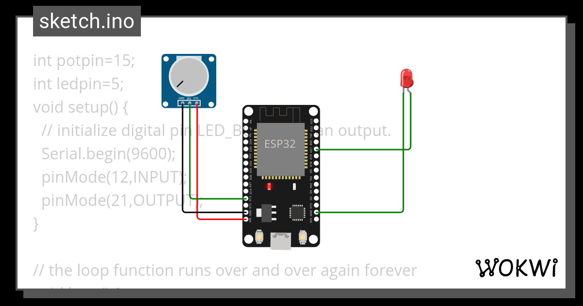 LED blinking with potentiometer - Wokwi ESP32, STM32, Arduino Simulator