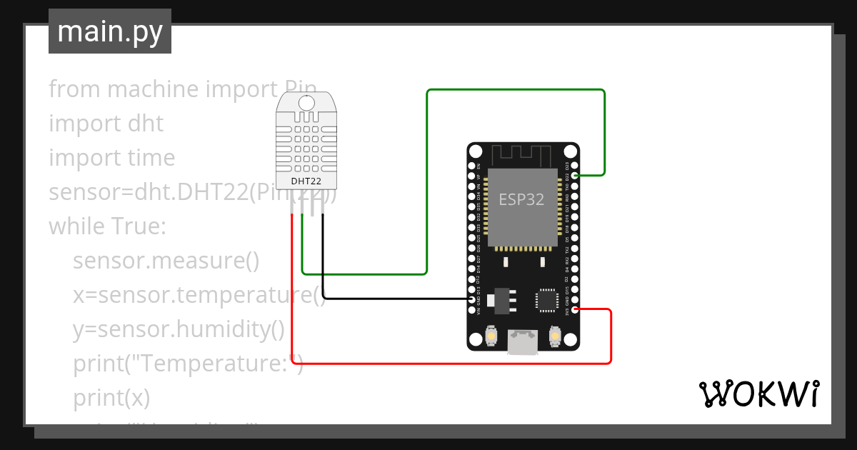 DHT22 Temperature sensor python Wokwi Arduino and ESP32 Simulator