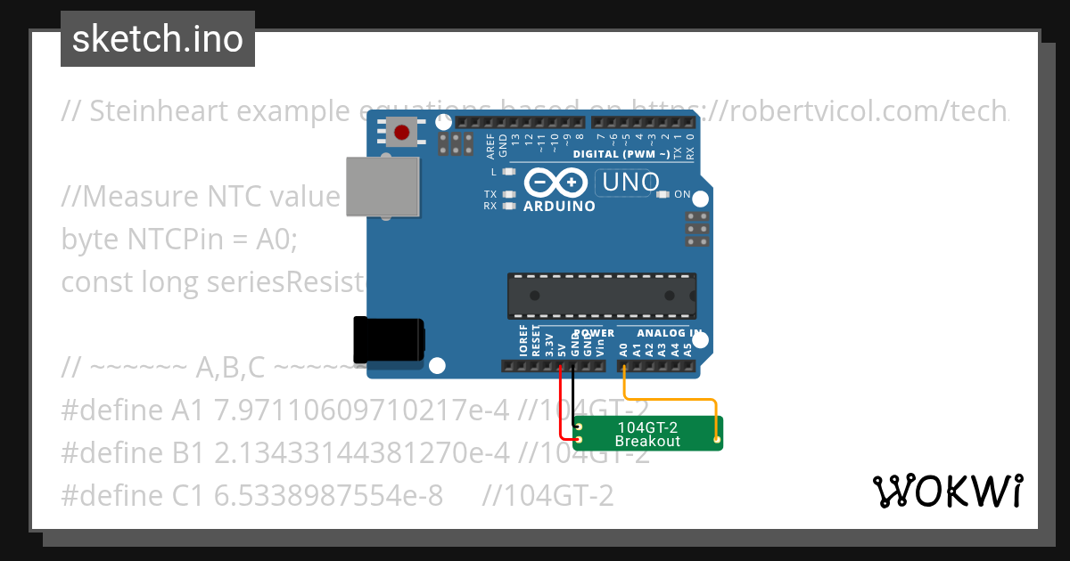 104GT2 Steinhart Termistor Wokwi ESP32, STM32, Arduino Simulator
