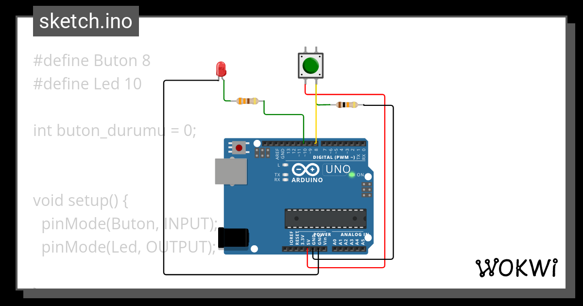 butonla led yakma - Wokwi ESP32, STM32, Arduino Simulator