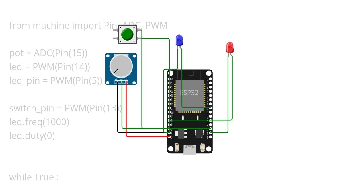 LED Blink with potentionmeter and pushbutton simulation