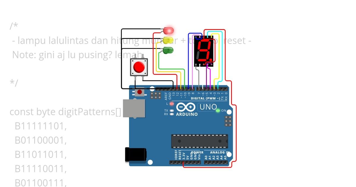 lampu lalulintas dan hitung mundur + tombol reset simulation