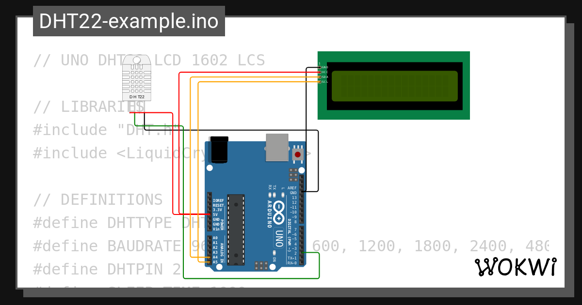 UNO_DHT22_LCD1602 - Wokwi ESP32, STM32, Arduino Simulator