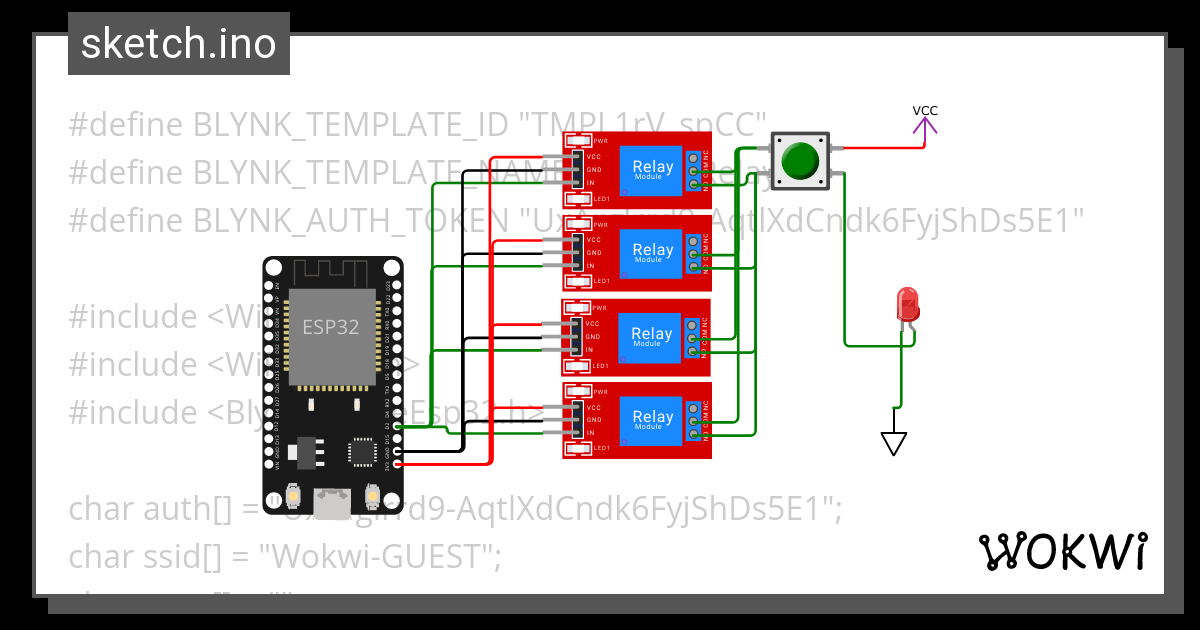 Onoff 4 Relay 1 Button Miniproject Job 3 Iot Wokwi Esp32 Stm32 Arduino Simulator 4931