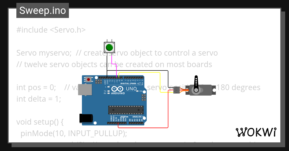 Simple Servo with Stop Button Wokwi ESP32, STM32, Arduino Simulator